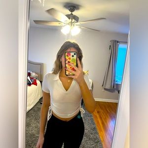 Caution To The Wind- White Collared Crop Top